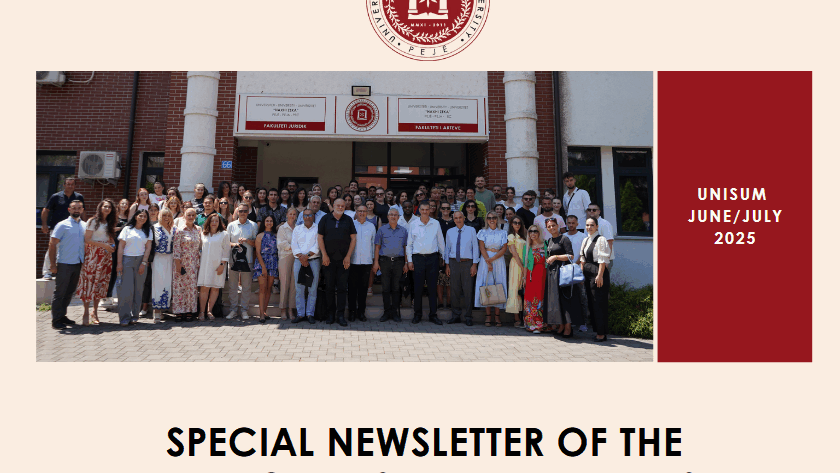 Participants and speakers at UNISUM 2025, hosted by Haxhi Zeka University, engaging in international academic discussions and networking.