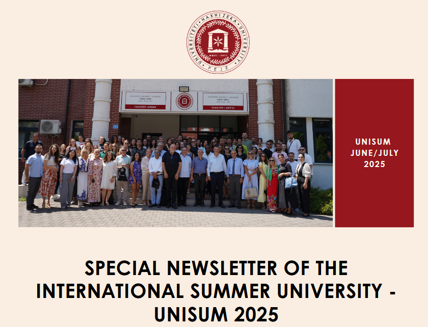 Participants and speakers at UNISUM 2025, hosted by Haxhi Zeka University, engaging in international academic discussions and networking.