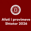 Afati për paraqitje të provimeve – shtator 2026