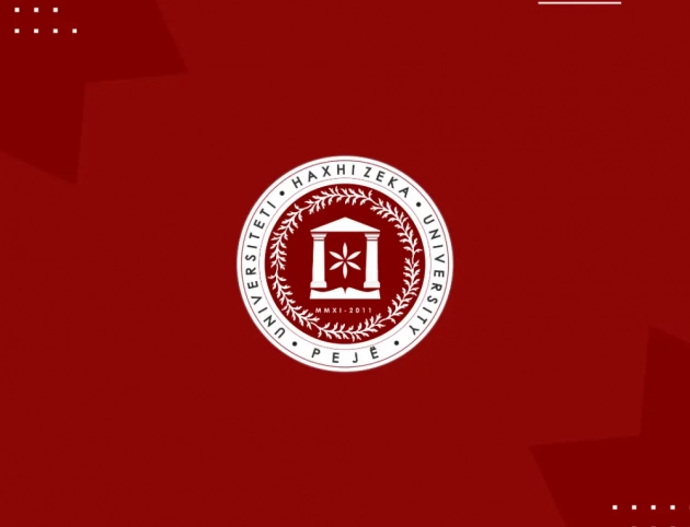 Haxhi Zeka University, UHZ logo with red background
